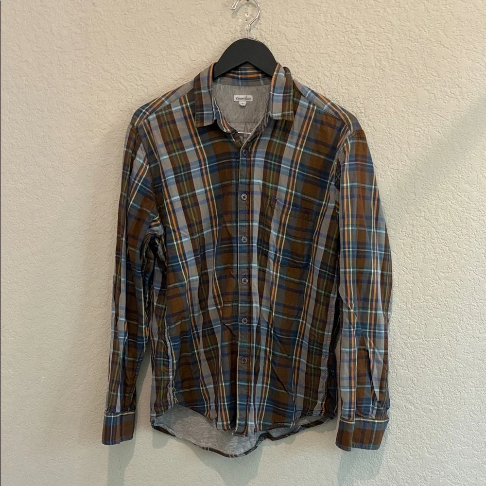 Steven Alan Brown Plaid Button-Down Shirt with Blue Accents
